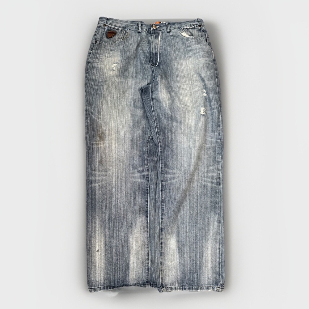 Vintage Akademiks Baggy‎ Jeans Mens 36x31 Y2K Cyber Goth Pinkman Light Wash